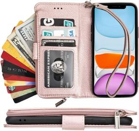 img 4 attached to KIHUWEY IPhone 11 Wallet Case Premium Leather Zipper Money Pocket With Credit Card Holder And Wrist Strap Cell Phones & Accessories and Cases, Holsters & Clips
