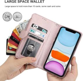 img 1 attached to KIHUWEY IPhone 11 Wallet Case Premium Leather Zipper Money Pocket With Credit Card Holder And Wrist Strap Cell Phones & Accessories and Cases, Holsters & Clips