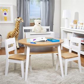 img 2 attached to 🪑 Melissa & Doug Wooden Round Table and 2 Chairs Set: Perfect Playroom Furniture for Kids with Light Woodgrain and White 2-Tone Finish