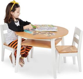 img 3 attached to 🪑 Melissa & Doug Wooden Round Table and 2 Chairs Set: Perfect Playroom Furniture for Kids with Light Woodgrain and White 2-Tone Finish