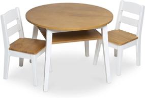 img 4 attached to 🪑 Melissa & Doug Wooden Round Table and 2 Chairs Set: Perfect Playroom Furniture for Kids with Light Woodgrain and White 2-Tone Finish