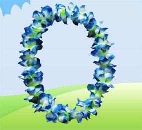 img 1 attached to 🌺 Гавайская вечеринка Луау - JSSHI Набор из крупных гавайских цветочных гирлянд (синий) - ожерелье, браслеты, ободок - 4 предмета.