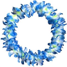 img 3 attached to 🌺 Гавайская вечеринка Луау - JSSHI Набор из крупных гавайских цветочных гирлянд (синий) - ожерелье, браслеты, ободок - 4 предмета.