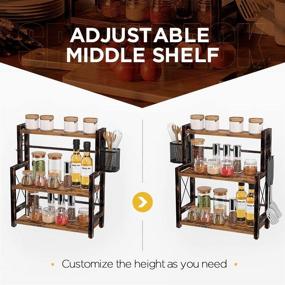 img 1 attached to 📦 Rustic Brown 3-Tier Spice Rack Organizer with Wire Basket, 16.9" Kitchen Shelf, Wooden Spice Organizer with 2 Hooks, Countertop Bathroom Storage Shelf, Seasoning Rack by Rolanstar