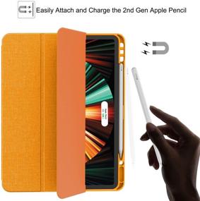 img 1 attached to 🍊 Soke 2021 iPad Pro 12.9 Case with Pencil Holder - Complete Protection + Apple Pencil 2nd Gen Charging + Auto Wake/Sleep, Soft TPU Back Cover for iPad Pro 12.9 inch 2021 (Citrus)