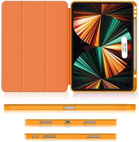 img 2 attached to 🍊 Soke 2021 iPad Pro 12.9 Case with Pencil Holder - Complete Protection + Apple Pencil 2nd Gen Charging + Auto Wake/Sleep, Soft TPU Back Cover for iPad Pro 12.9 inch 2021 (Citrus)