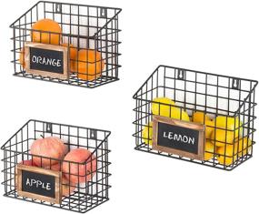 img 2 attached to 📦 Organize in Style: MyGift Wall-Mounted Wire Storage Basket Bins with Chalkboard Labels - Set of 3"