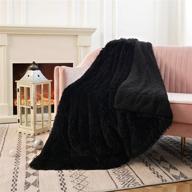 🛋️ toneed soft fluffy throw blanket for girls' room, plush faux fur wool blanket, 50'' x 60'' furry sherpa reversible fleece blanket for sofa, couch, bed, and home decor - black logo