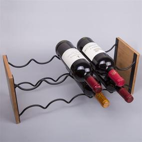 img 2 attached to 🍾 Stylish Freestanding Creative Home Acacia Wood and Black Wire Rack Bottle Holder for Red Wine and Champagne