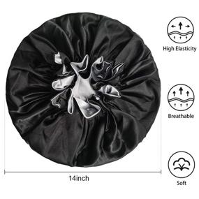 img 2 attached to 👩 Extra Large Satin Sleeping Cap for Women - Silk Bonnet with Double Layer Elastic for Curly & Natural Hair, Ideal for Women & Girls - Black