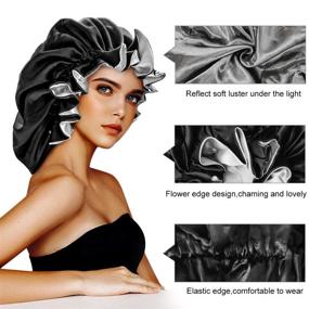 img 3 attached to 👩 Extra Large Satin Sleeping Cap for Women - Silk Bonnet with Double Layer Elastic for Curly & Natural Hair, Ideal for Women & Girls - Black