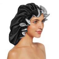 👩 extra large satin sleeping cap for women - silk bonnet with double layer elastic for curly & natural hair, ideal for women & girls - black logo