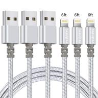 🔌 3-пакет 6фт нейлоновый оплетенный зарядный кабель для iphone, dabustar lightning cable - кабель для передачи данных и быстрой зарядки, совместим с iphone 12/11/pro/max/xr/xs/x/8/7/plus/6s/ipad mini air логотип