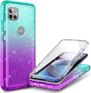 💎 nznd motorola one 5g ace case - full-body protective shockproof rugged bumper cover with built-in screen protector - glitter aqua/purple - buy now! logo