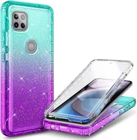 img 4 attached to 💎 NZND Motorola One 5G Ace Case - Full-Body Protective Shockproof Rugged Bumper Cover with Built-in Screen Protector - Glitter Aqua/Purple - Buy Now!