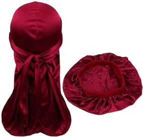 img 2 attached to 🧢 Durags and Bonnets 2pcs Set: Long Tail Silky Doo rag and Turban Sleep Cap for Men and Women