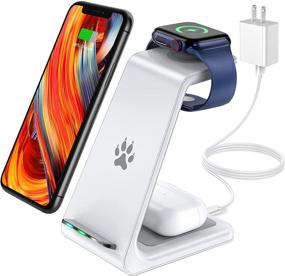 img 4 attached to 🔌 3-in-1 Fast Wireless Charging Station Stand for Apple Watch SE 6 5 4 3 2, AirPods Pro/2, iPhone 12 Pro Max, 12, 11 Pro, 11, XS Max, XR, X, 8 - White