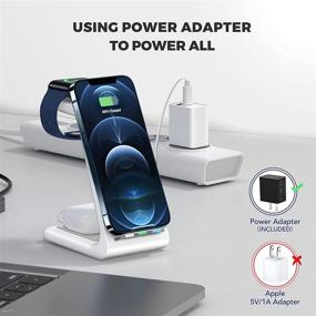 img 2 attached to 🔌 3-in-1 Fast Wireless Charging Station Stand for Apple Watch SE 6 5 4 3 2, AirPods Pro/2, iPhone 12 Pro Max, 12, 11 Pro, 11, XS Max, XR, X, 8 - White