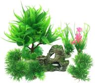 🐠 pietypet 9pcs green aquarium plants with rockery view, plastic fish tank decorations, and mountain reef rock cave resin fish tank ornament decoration logo