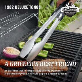 img 2 attached to 🔥 SHINESTAR 6630 Grill Accessories for Weber, 18 Inch Extra Thick Stainless Steel Utensils Set, 3-Piece Barbecue Tools with Case - Spatula, Fork, Tongs