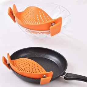 img 2 attached to 🍝 Cozihom Silicone Clip-on Stew-Pan Strainer: Universal Size Colander & Pour Spout for Pasta, 2 PCS, Orange