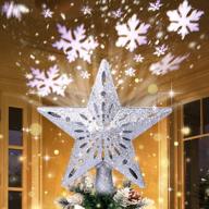 🎄 ourwarm lighted christmas tree topper - silver star snow tree topper with led rotating snowflake projector lights - 3d hollow design for festive christmas tree decorations logo