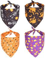 🎃 halloween dog bandanas: 4 pack of pumpkin-themed triangle scarves for dogs - washable pet bibs for small, medium, and large pets логотип