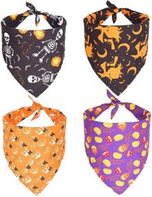 img 4 attached to 🎃 Halloween Dog Bandanas: 4 Pack of Pumpkin-themed Triangle Scarves for Dogs - Washable Pet Bibs for Small, Medium, and Large Pets