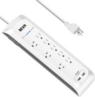 surge protector power strip with usb: mountable 8 outlet, 2 usb ports, 6ft extension cord, 1875w/15a, 900 joules – circuit breaker safeguard, ideal for home and office – white logo