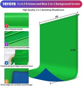 img 1 attached to 📸 5x6.5фт набор зелено-синего переворачиваемого экрана YAYOYA с фотостойкой в форме буквы Т, портативный 2-в-1 сине-зеленый экран, включая 5 зажимов для фона - идеально подходит для фото и видеостудии.