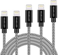 mfi certified iphone cable 5 pack - 3ft/6ft/10ft sharllen nylon braided fast usb charging&amp;syncing cord wire - lightning charging cable compatible with iphone charger 12/11pro/xs/max/xr/x/8/7/6/ipad/ipod - black logo