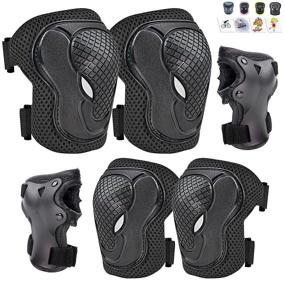 img 4 attached to 🛡️ GTSBROS Kids/Youth Protective Gear Set with Knee Pads, Elbow Pads, Wrist Guard, and Adjustable Strap - Ideal for Roller Skates, Cycling, BMX, Skateboarding, Inline Skating, Scooter Riding, and Sports (Black)