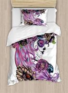 🌺 stunning ambesonne gothic duvet cover set: day of dead sugar skull girl in flower wreath, twin size, purple pink, 2 piece bedding set with 1 pillow sham logo