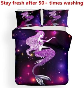 img 2 attached to 🌌 URLINENS Galaxy Mermaid Duvet Cover Set - Sparkling Stars, Fairytale Image - Queen Size - 3 Piece Bedding Set (1 Duvet Cover + 2 Pillowcases) - Perfect for Girls and Teens - Galaxy Purple