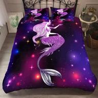 🌌 urlinens galaxy mermaid duvet cover set - sparkling stars, fairytale image - queen size - 3 piece bedding set (1 duvet cover + 2 pillowcases) - perfect for girls and teens - galaxy purple logo