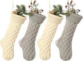 img 4 attached to 🧦 Large Yoka Christmas Stockings Cable Knit Argyle Xmas Stockings - Personalized, Free Shipping - 18 Inches - Ivory White/Gray - Holiday Season Decor - Pack of 4
