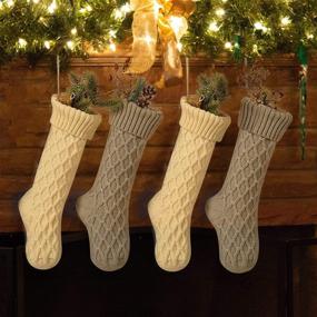 img 1 attached to 🧦 Large Yoka Christmas Stockings Cable Knit Argyle Xmas Stockings - Personalized, Free Shipping - 18 Inches - Ivory White/Gray - Holiday Season Decor - Pack of 4