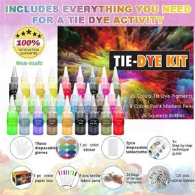 img 3 attached to 🎨 DIY Tie Dye Kit - 26 Colors Tie Dye Pigments Set for Kids Shirt Fabric - 195 Pack Tie Dye Party Supplies with 8 Paint Markers Pens, Aprons, Gloves, Rubber Bands, Tablecloths - Ideal for Arts, Crafts, and Handmade Projects
