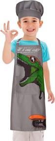 img 4 attached to 🦈 Fun and Functional: ICOSY Kids Dinosaur Shark Apron and Chef Hat Set with 2 Pockets for Boys Cooking Adventure