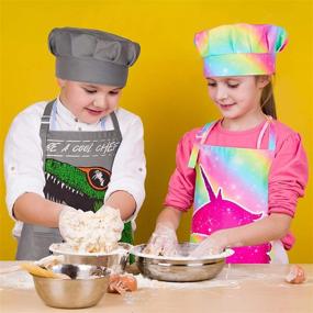 img 2 attached to 🦈 Fun and Functional: ICOSY Kids Dinosaur Shark Apron and Chef Hat Set with 2 Pockets for Boys Cooking Adventure