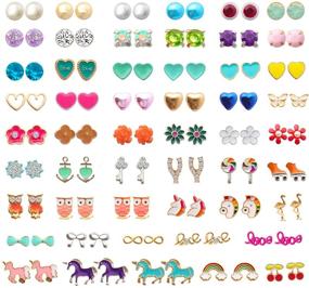 img 4 attached to 52 Pairs of Colorful Cute Stud Earrings - Hypoallergenic Stainless Steel Earrings for Girls and Women by NEWITIN