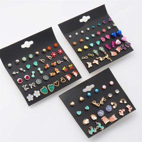 img 3 attached to 52 Pairs of Colorful Cute Stud Earrings - Hypoallergenic Stainless Steel Earrings for Girls and Women by NEWITIN