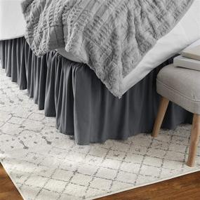img 2 attached to Queen Size Ruffled Bed Skirt with 21 Inch Drop and Split Corners | 400 Thread Count Microfiber Platform Dust Ruffle | Wrinkle Free Gathered Bedskirt in Dark Grey Solid Color | KP Linen