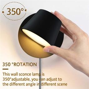 img 3 attached to 💡 Black Rotatable Plug in Cord Wall Lamp with Switch – LED Bedside Reading Light for Bedroom, Metal Wall Mounted Fixture for Living Room Warm White