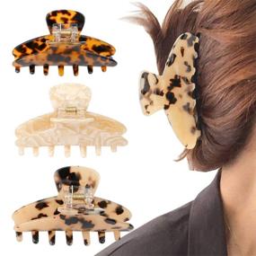 img 4 attached to 📌 Trendy Leopard Print Hair Clip Set - 3Pcs 3.5 inch Tortoise Claw Barrettes for Women with French Vintage Design - Ideal for Thick Thin Curly Straight Long Hair
