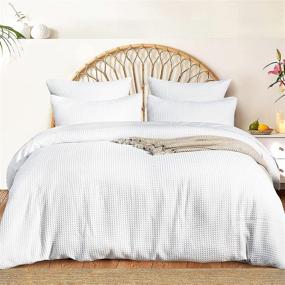 img 4 attached to 🛏️ PHF Waffle Weave Duvet Cover Set Queen Size: Ultra Soft Comfy Boho Comforter Cover, 3PCS Washed Microfiber Bedding Collection in White, 90"x90
