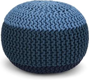 img 4 attached to 🧶 Hand-Knit Round Poufs in Blue and Navy Blue by SIMPLIHOME