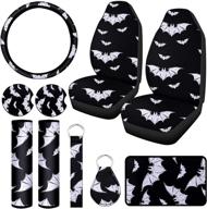 🚗 vibrant 10-piece bat car accessories set: colorful abstract patterns for car seats, steering wheel, seat belts, coasters, armrest, wrist holder, and keychain! logo