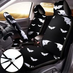 img 3 attached to 🚗 Vibrant 10-Piece Bat Car Accessories Set: Colorful Abstract Patterns for Car Seats, Steering Wheel, Seat Belts, Coasters, Armrest, Wrist Holder, and Keychain!