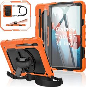 img 4 attached to 📱 Samsung Galaxy Tab S7 11 SM-T870/T875/T878 Case 2020: Ultimate Protection with Shockproof Design, Full Body Coverage, 9H Tempered Glass, and Versatile Functionality (Orange+Black)